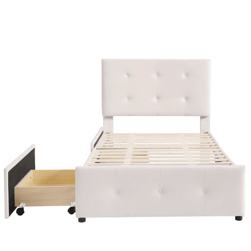 Cama estofada em veludo 90x200cm - cama individual com 2 gavetas e estrado de molas - Bege