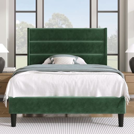 Cama estofada em veludo - 90x200cm - estilo contemporâneo - Verde