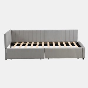 Sofá-cama estofado em veludo 90x200 cm - com 2 gavetas grandes e estrado de ripas - Cinzento
