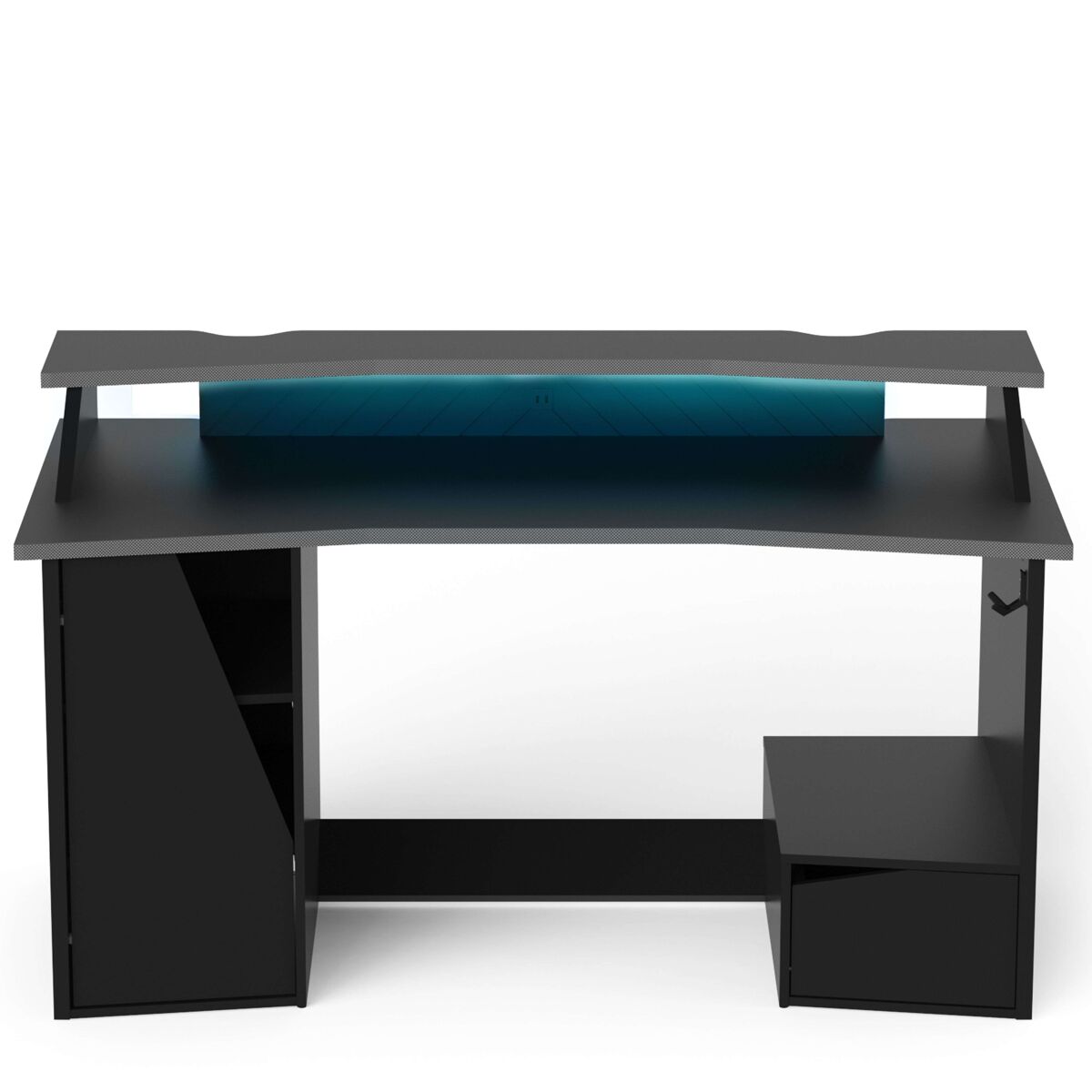 Escritorio gaming con leds venom color negro 160x93x76 cm melamina con armario, cajón, altillo y sujeta cascos