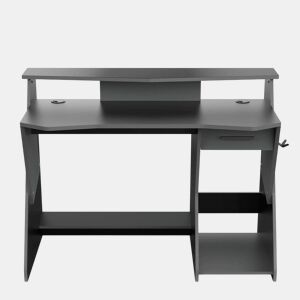 Mesa Gamer Skin Cinza e Preto com 1 Gaveta e 1 Gancho para Fones de Ouvido 90x124x60 cm