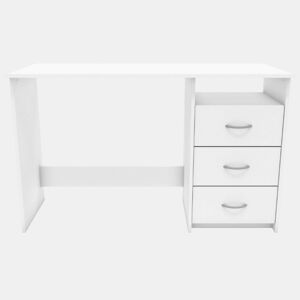 Mesa de escritório reversível com 3 gavetas, mesa de computador para jovens, mesa de escritório branca de 123 cm