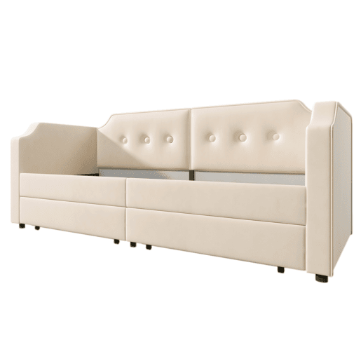 Sofá-cama de veludo 90x200 cm - com função de carga e LED - com base de ripas - Bege Sofá-cama de veludo 90x200 cm - com função de carga e LED - com base de ripas - Bege
