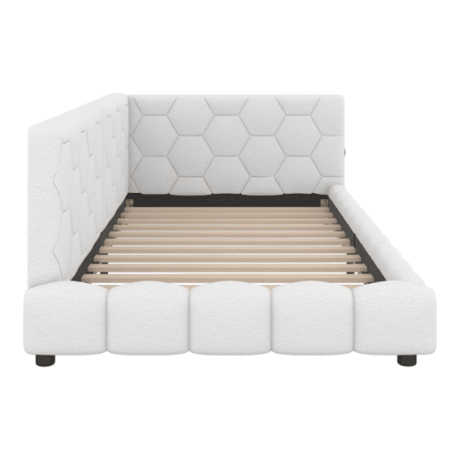 Sofá-cama de veludo 90x200 cm - com LED e porta USB - Branco