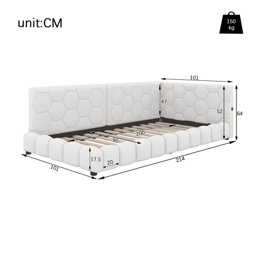 Sofá-cama de veludo 90x200 cm - com LED e porta USB - Branco