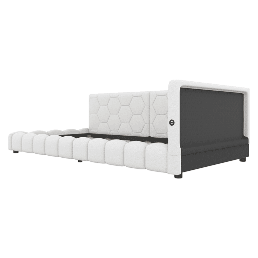 Sofá-cama de veludo 90x200 cm - com LED e porta USB - Branco