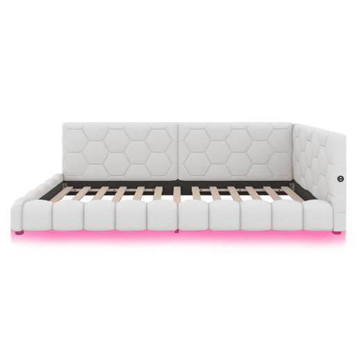 Sofá-cama de veludo 90x200 cm - com LED e porta USB - Branco