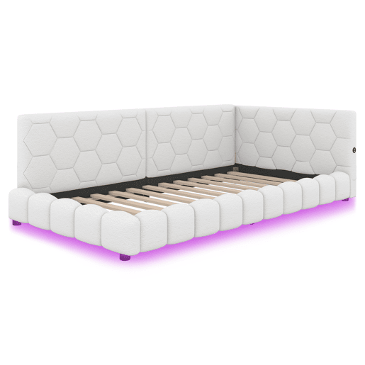 Sofá-cama de veludo 90x200 cm - com LED e porta USB - Branco