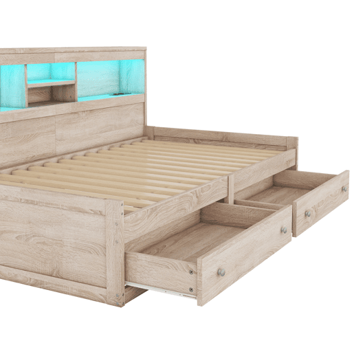 Sofá-cama 90x200 cm - com tomada USB e 2 gavetas - estrado de ripas - Natural Sofá-cama 90x200 cm - com tomada USB e 2 gavetas - estrado de ripas - Natural
