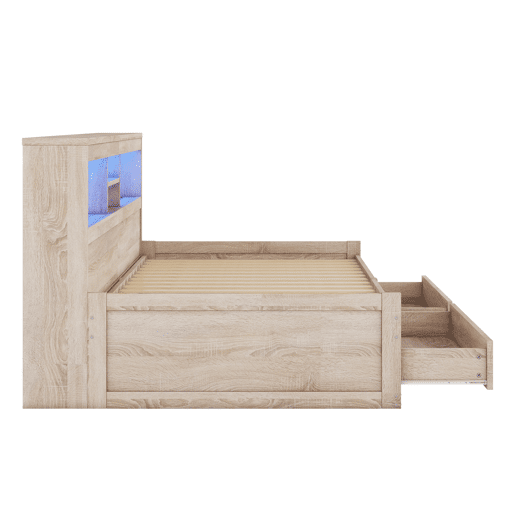 Sofá-cama 90x200 cm - com tomada USB e 2 gavetas - estrado de ripas - Natural Sofá-cama 90x200 cm - com tomada USB e 2 gavetas - estrado de ripas - Natural
