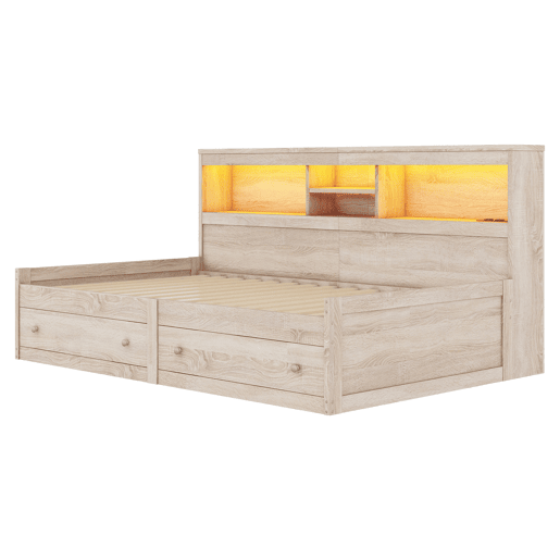Sofá-cama 90x200 cm - com tomada USB e 2 gavetas - estrado de ripas - Natural Sofá-cama 90x200 cm - com tomada USB e 2 gavetas - estrado de ripas - Natural