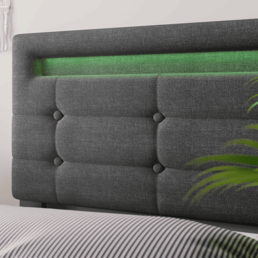 Cama contentora para roupa de cama com LED 90x200 cm + 2 gavetas + estrado - Cinzento