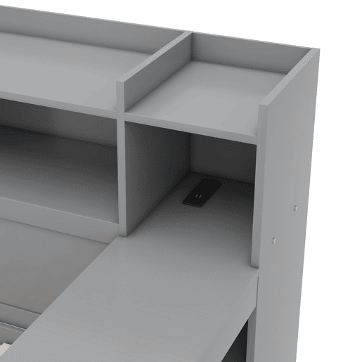 Sofá-cama 90x200 cm - secretária com tomada USB - 2 gavetas e prateleiras - Cinzento (colchão não incluído) Sofá-cama 90x200 cm - secretária com tomada USB - 2 gavetas e prateleiras - Cinzento (colchão não incluído)