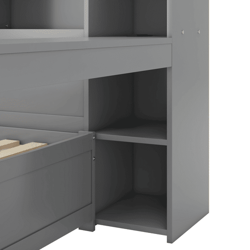 Sofá-cama 90x200 cm - secretária com tomada USB - 2 gavetas e prateleiras - Cinzento (colchão não incluído) Sofá-cama 90x200 cm - secretária com tomada USB - 2 gavetas e prateleiras - Cinzento (colchão não incluído)