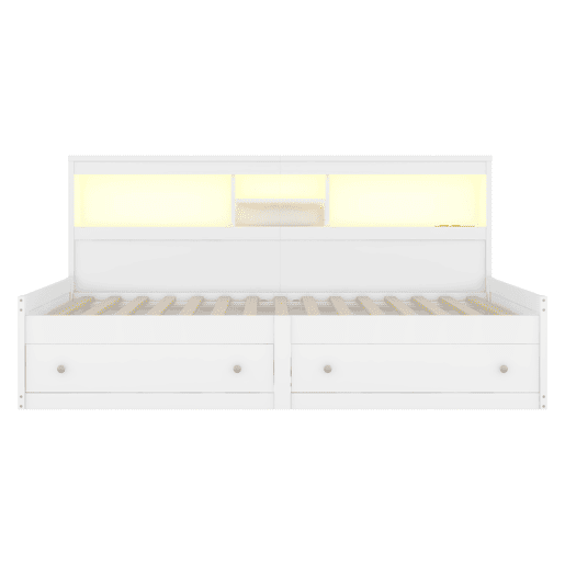 Sofá-cama 90x200 cm - com tomada USB e 2 gavetas - base de ripas - Branco Sofá-cama 90x200 cm - com tomada USB e 2 gavetas - base de ripas - Branco