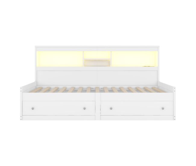 Sofá cama 90x200 cm - con toma usb y 2 cajones - somier de láminas - blanco