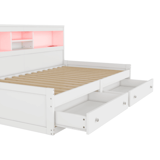 Sofá-cama 90x200 cm - com tomada USB e 2 gavetas - base de ripas - Branco Sofá-cama 90x200 cm - com tomada USB e 2 gavetas - base de ripas - Branco