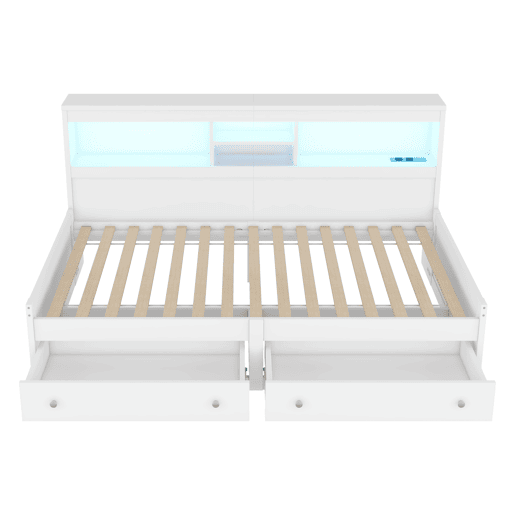 Sofá-cama 90x200 cm - com tomada USB e 2 gavetas - base de ripas - Branco Sofá-cama 90x200 cm - com tomada USB e 2 gavetas - base de ripas - Branco