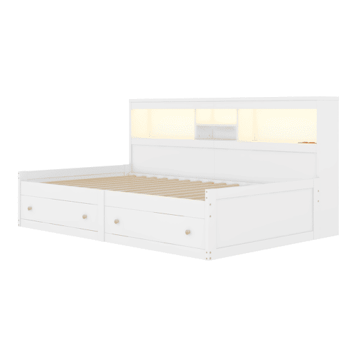 Sofá-cama 90x200 cm - com tomada USB e 2 gavetas - base de ripas - Branco Sofá-cama 90x200 cm - com tomada USB e 2 gavetas - base de ripas - Branco