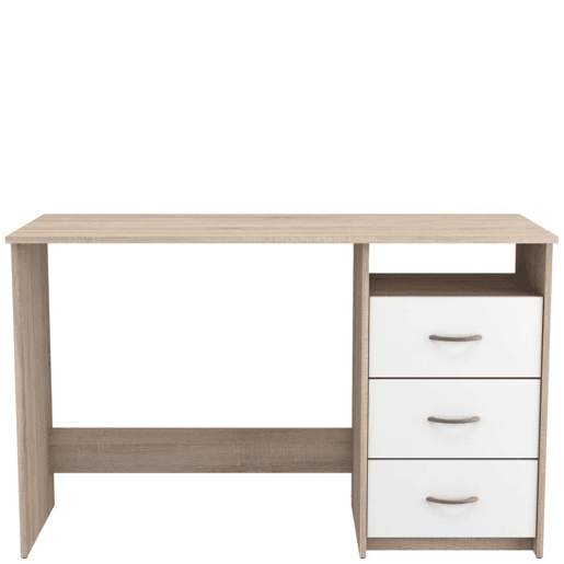 Mesa de escritório reversÃvel com 3 gavetas, mesa de computador para jovens, carvalho e branco 123 cm Mesa de escritório reversÃvel com 3 gavetas, mesa de computador para jovens, carvalho e branco 123 cm
