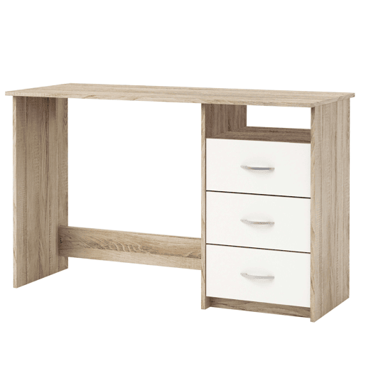 Mesa de escritório reversÃvel com 3 gavetas, mesa de computador para jovens, carvalho e branco 123 cm Mesa de escritório reversÃvel com 3 gavetas, mesa de computador para jovens, carvalho e branco 123 cm