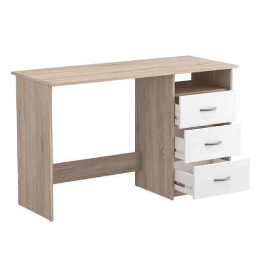 Mesa de escritório reversÃvel com 3 gavetas, mesa de computador para jovens, carvalho e branco 123 cm Mesa de escritório reversÃvel com 3 gavetas, mesa de computador para jovens, carvalho e branco 123 cm
