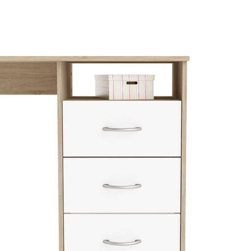 Mesa de escritório reversÃvel com 3 gavetas, mesa de computador para jovens, carvalho e branco 123 cm Mesa de escritório reversÃvel com 3 gavetas, mesa de computador para jovens, carvalho e branco 123 cm
