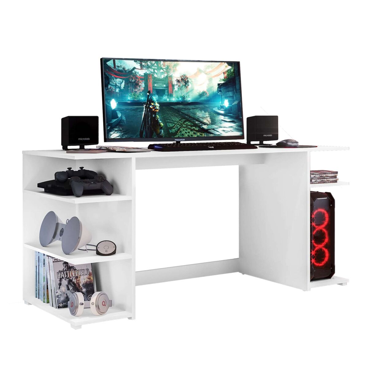 Mesa de Ordenador Tow 5H con 3 Estantes y Soporte