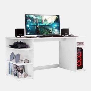 Mesa de computador de escritório contemporânea Tow 5H em branco com 3 prateleiras e suporte de torre