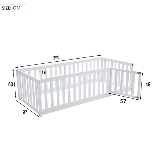 Cama de criança em madeira maciça 90x200cm com barreira de segurança - Branco