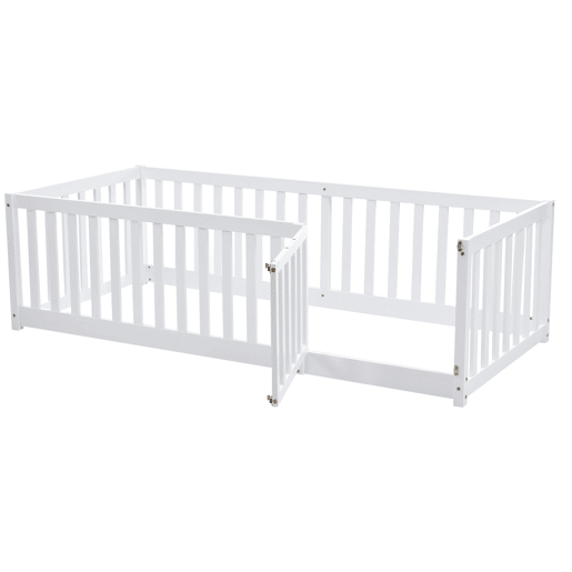 Cama de criança em madeira maciça 90x200cm com barreira de segurança - Branco