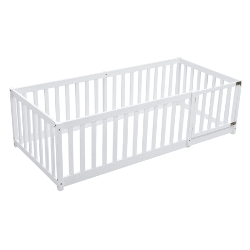 Cama de criança em madeira maciça 90x200cm com barreira de segurança - Branco