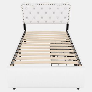 Cama estofada em tecido de linho com 2 gavetas - 90x200 cm - cabeceira decorada com rebites - Bege