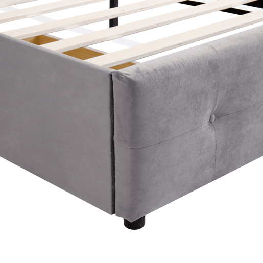 Cama estofada em veludo 90x200cm - cama individual com 2 gavetas e estrado de molas - Cinzento Cama estofada em veludo 90x200cm - cama individual com 2 gavetas e estrado de molas - Cinzento