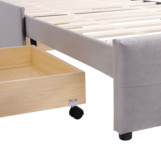 Cama estofada em veludo 90x200cm - cama individual com 2 gavetas e estrado de molas - Cinzento Cama estofada em veludo 90x200cm - cama individual com 2 gavetas e estrado de molas - Cinzento
