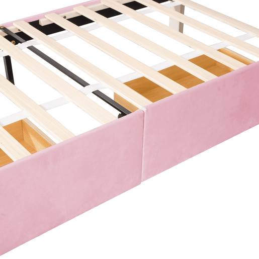 Cama estofada em veludo 90x200cm - Cama individual com 2 gavetas e estrado de molas - Rosa