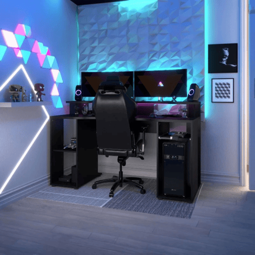 Mesa de jogos LEVEL com luz LED e cor preta com design 90x150x60 Mesa de jogos LEVEL com luz LED e cor preta com design 90x150x60