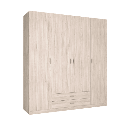 Guarda-roupa Roma com 4 portas e 2 gavetas, guarda-roupa de quarto, cor Sahara, móvel moderno, 200x215 cm