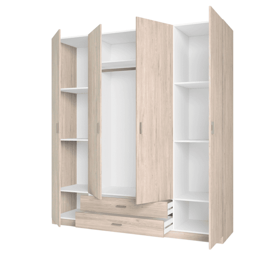 Guarda-roupa Roma com 4 portas e 2 gavetas, guarda-roupa de quarto, cor Sahara, móvel moderno, 200x215 cm
