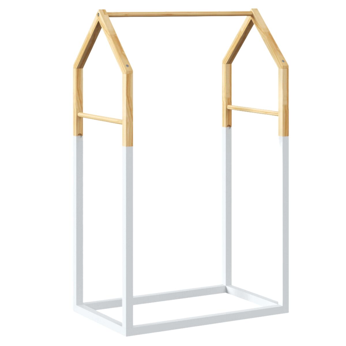 Perchero dormitorio infantil casita con 3 barras en color blanco y roble 60 cm