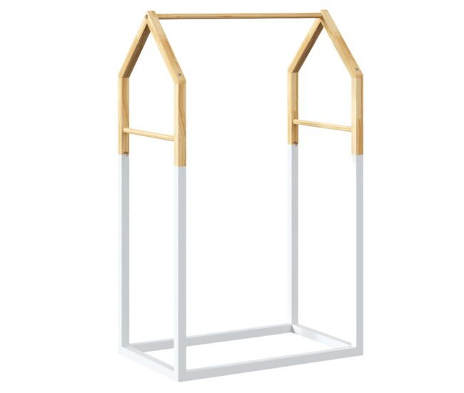 Perchero dormitorio infantil casita con 3 barras en color blanco y roble 60 cm