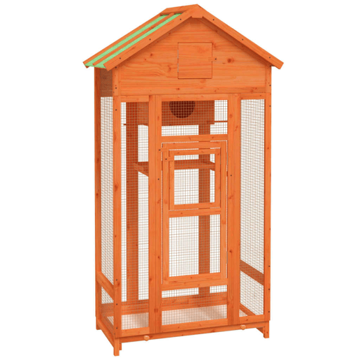 VidaXL Gaiola para pássaros 91,5x53x170 cm pinho maciço castanho