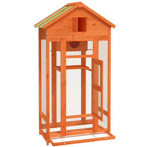 VidaXL Gaiola para pássaros 91,5x53x170 cm pinho maciço castanho