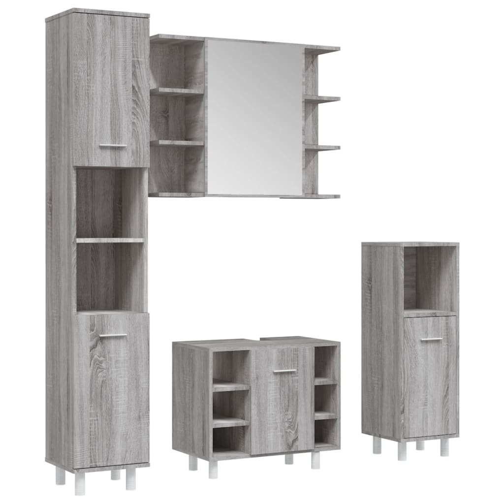 Vidaxl set de armario de baño 4 pzas madera contrachapada gris sonoma