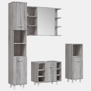 vidaXL 4 pcs conj. móveis casa de banho derivados madeira cinza sonoma