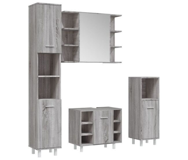 Vidaxl set de armario de baño 4 pzas madera contrachapada gris sonoma