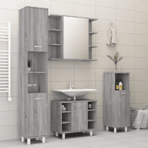 vidaXL 4 pcs conj. móveis casa de banho derivados madeira cinza sonoma vidaXL 4 pcs conj. móveis casa de banho derivados madeira cinza sonoma