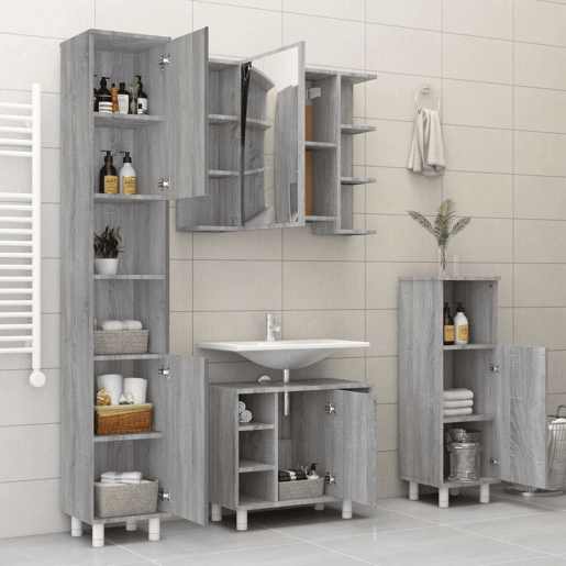 vidaXL 4 pcs conj. móveis casa de banho derivados madeira cinza sonoma vidaXL 4 pcs conj. móveis casa de banho derivados madeira cinza sonoma