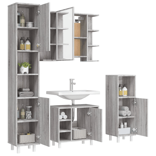 vidaXL 4 pcs conj. móveis casa de banho derivados madeira cinza sonoma vidaXL 4 pcs conj. móveis casa de banho derivados madeira cinza sonoma