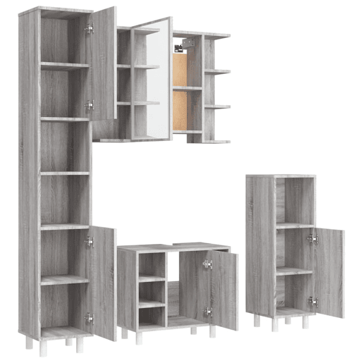 vidaXL 4 pcs conj. móveis casa de banho derivados madeira cinza sonoma vidaXL 4 pcs conj. móveis casa de banho derivados madeira cinza sonoma